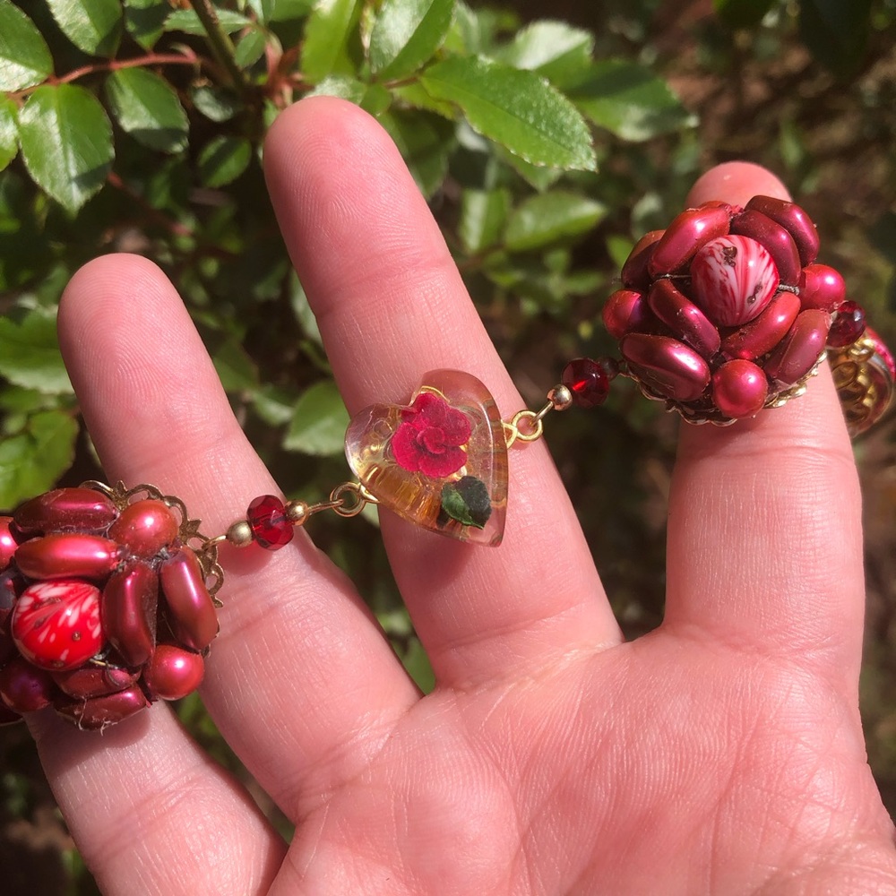 “Rose Under Glass” 🌹🌹🌹 Handmade bracelet from repurposed vintage earrings